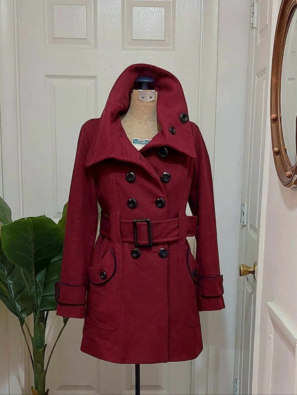 Miss Sixty Double-Breasted Trench Coat - Burgundy Size Medium